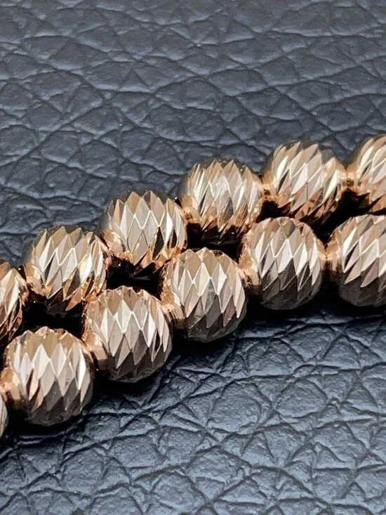 Italian Milor Bracelet Rose 18K Gold Clad Sterling Adjustable Diamond Cut Bead - Picture 3 of 5